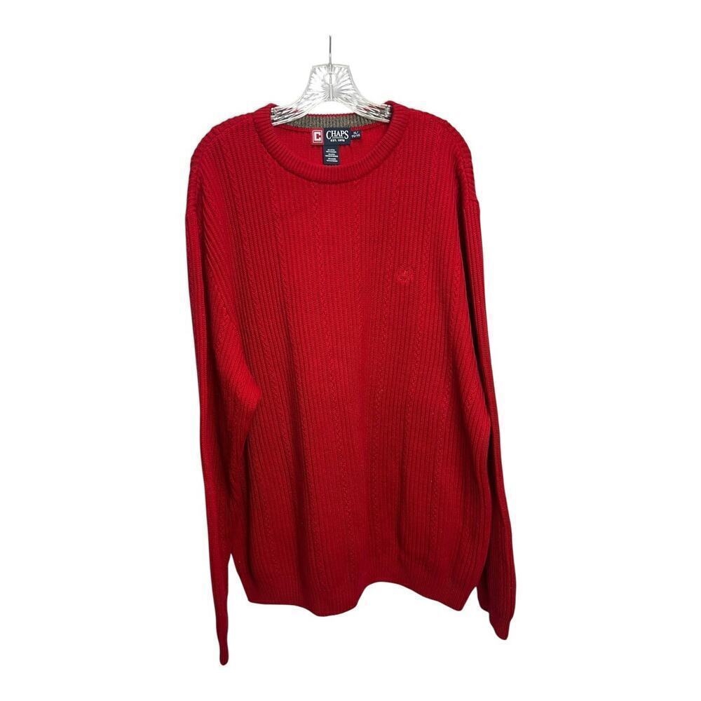 Chaps Chunky Knit Crewneck Sweater 100% Cotton Red Men's Size XL